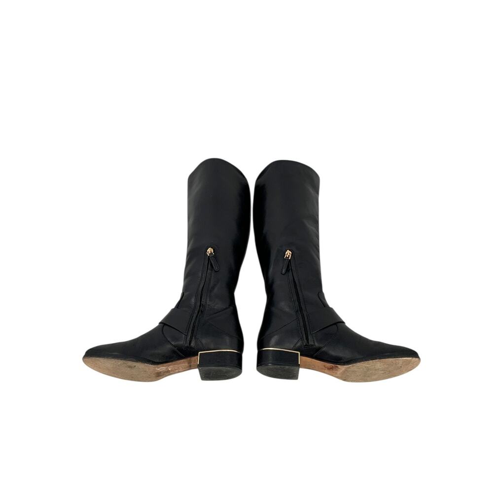 Tory Burch SOFIA BUCKLED Logo Knee High Riding Boot Flat Equestrian 7M Black - Picture 3 of 8